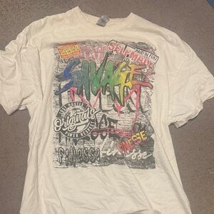 Gildan White Graphic Tee with Multicolor Design
